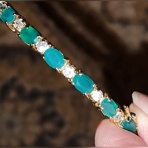 Emerald Hinged Bracelet in Gold Fill and Cubic Zirconias